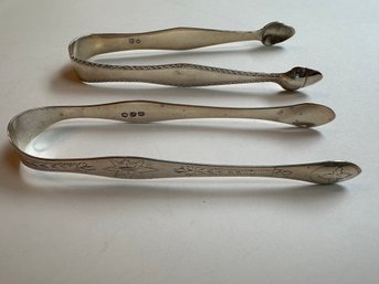 2 Sterling Silver Etched Sugar Tongs - S9
