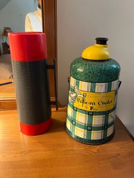 Vintage Pelican Cooler By Poloron And Large Vintage Thermos - BL64