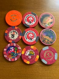 Nine Collectors Casino Chips Includes Orange Happy Knights - BL69