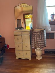 Vintage Lamp, Wall Mirror And Small Storage Chest - BR78