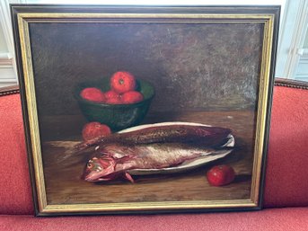 Frederick James Boston (1855-1932) Antique Red Snapper Oil Painting Signed F.J. Boston - D1