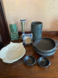 7 Pieces: 2 Rice Bowl Sets, Owl Platter, Etc. - D13
