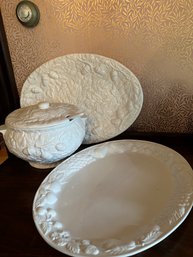 Large Soup Tureen / Ladle With Matching Platter From Portugal And White Large Platter - 19