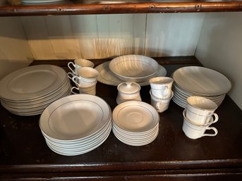 White And Gold China By Potter And Smith - Five Piece Setting, Service For Seven Plus Extras - D21