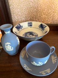 Three Wedgewood Pieces With Decorative Blue And White Bowl - D24