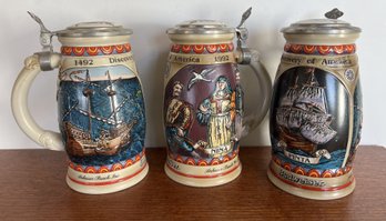 LOT (3) Vintage Anheuser Busch Budweiser Beer Steins With Original Boxes Discover America Series 1989