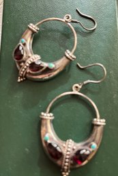 Sterling Silver Tibetan Garnet Turquoise Earrings-k97