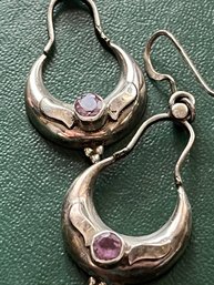 Sterling Silver Earrings With Garnet Marked-k101