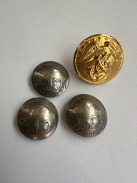 3 US 5 Cent Buffalo Nickel Made Real Silver Buttons & USMC Marine Button - J5