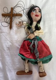 Vintage 1950s Marionette Puppet Mexico All Strings Attached And Moveable Doll Is 14' Tall