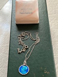 Blue Enamel Pendant From Rome, Necklace 925-k105