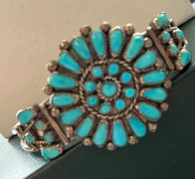 Vintage Zuni Turquoise And Silver Bracelet-k108