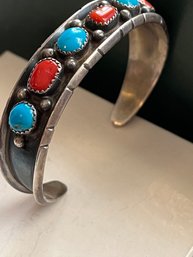 H LL  American Navajo Bracelet Coral And Turquoise Bracelet-k109