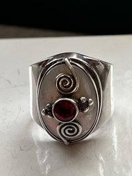 Salien Sterling Silver Mother Of Pearl And Garnet Ring-110