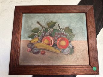 Antique Fruit Oil Painting In Wood Frame - 24