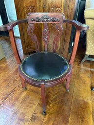 Antigue Wood Carved Back Corner Chair With Carved Face - 25