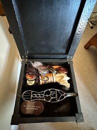 Antique Shoe Polishing Kit In Black Wooden Box With Legs - MB16