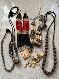 5 Assorted Bohemian Style Necklaces And 1 Pair Of Earrings -117