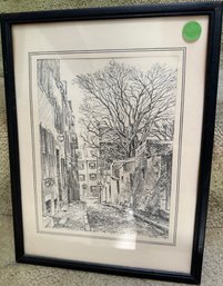 Acorn Street Beacon Hill Framed Black & White Sketch - 32