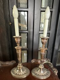 Pair Of Vintage Art Deco Silverplated Lamps - 40