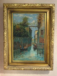 Original Oil Painting Of Venice In Wide Gold Frame. Signed By Dini  - 80
