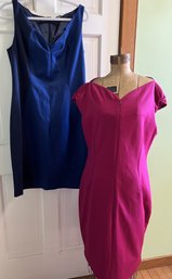 LOT (2) Fabulous Vintage T. Tahari Designer Dresses Size 14 Magenta And Two-Toned Blue Fully Lined Excellent