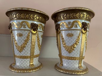Wedgwood Pair Of A.B. Daniell  & Sons Urns, Gold & White - 87