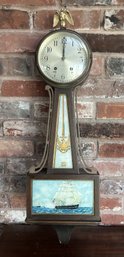 Antique Seth Thomas Banjo Clock Nautical Clipper Ship Tablet Eagle Top 28' Tall 9' Across At Base