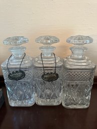 3 Crystal Decanters With Stoppers And 2 With Sterling Silver Tags - 109