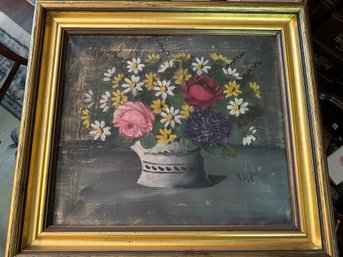 Vintage Floral Painting With Wide Gold Frame - 125