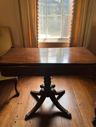 Antique Mahoney Game Table With Brass Claw Feet & Pedestal Base - 129