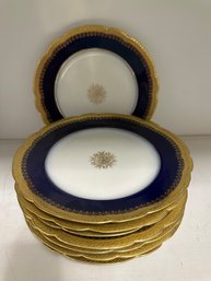 J. Pouyat Limoges Cobalt Blue And Gold 8 Dessert Plates - 182