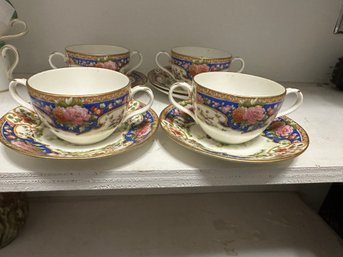 Old Sevres Shelley China: Double Handle Teacups W/ 5 Saucers - 186