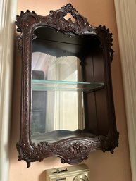 Antique Ornate Mahogany Mirrored Glass Hanging Shelf - 222