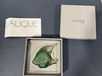 Lalique Paris Crystal Glass Fish Green/gray Figurine New In Box - A4