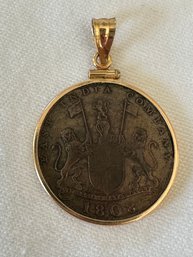 1808 East India Company 10 Cash Copper Coin Pendant In 14k Yellow Gold Frame - 2