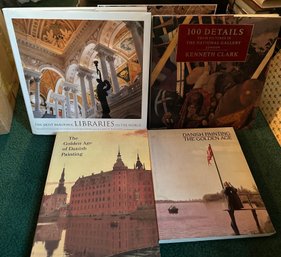 4 Art Books: 2 Danish Painting, National London Gallery & The Most Beautiful Libraries In The World -b12