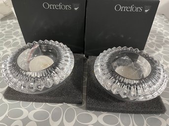 New Pair Orrefors Candle Votives - 7
