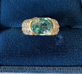14k Yellow Gold And Oval Blue Topaz Ring - 13