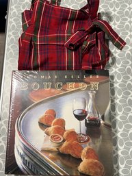New Large Thomas Keller Bouchon Cookbook With New Red Plaid Apron - B41