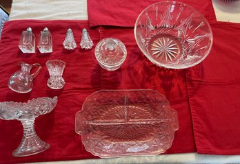 Clear Pressed And Etched Glass Lot