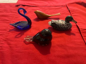 Lot Of Glass And Wooden Bird Figurines