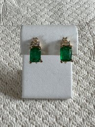 Vintage Christian Dior Emerald Green Gold Tone And Crystal Clip-On Earrings From E.H. Sterns Boston - J7
