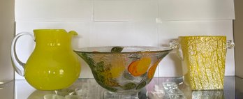 Sunshine Yellow Glass Pitcher, Ice Bucket And Large Centerpiece Bowl - C40