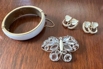 Vintage Enamel Bangel,  Coro Clip On Earrings & Large Butterfly Brooch - 19