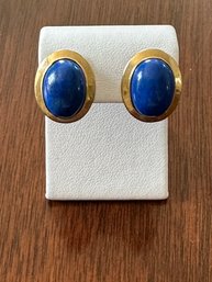 14k Yellow Gold And Lapis Earrings Pierced Post 14k Gold Backings  - 22