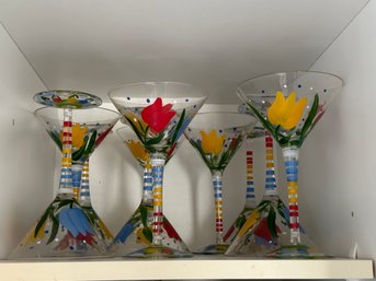 10 Hand Painted Floral Martini Glasses-K1