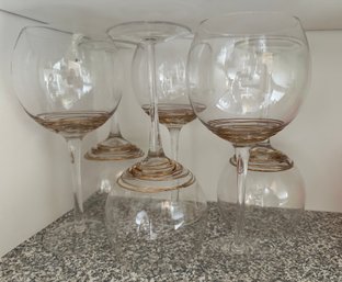 6 Glass And Gold Wine Goblets -k4