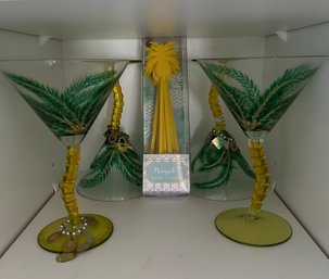 4 Glass Pineapple Martini Glass With Stirrers-k5