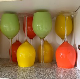 8 Wine Glasses Yellow, Orange, Lime -k7